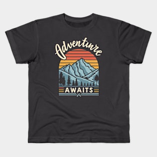 Adventure Awaits - Mountain Sunset Kids T-Shirt